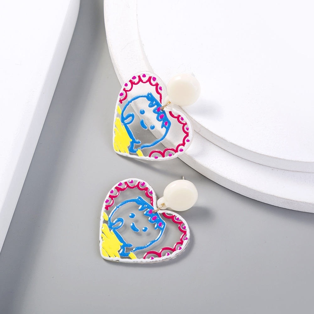 European And American Fashion Graffiti Acrylic Heart-shaped Earrings display picture 5