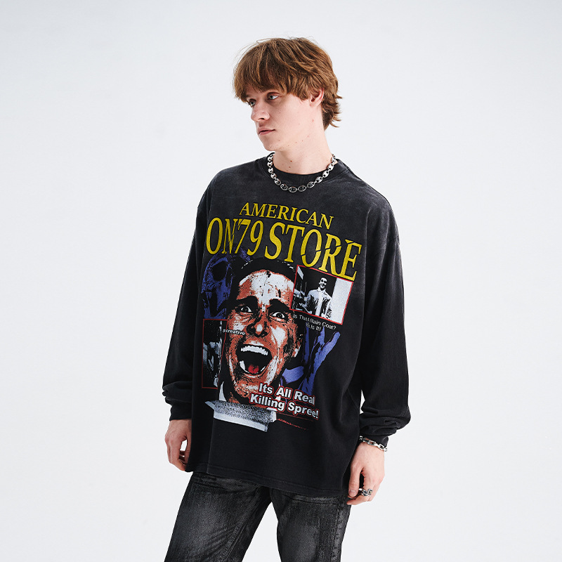 Moška oblačila, pranje, obešanje, barvanje, direktno pršenje, kričeč portret, tisk, spuščena ramena, ohlapna različica, trend par, majica s kratkimi rokavi_voghion.com