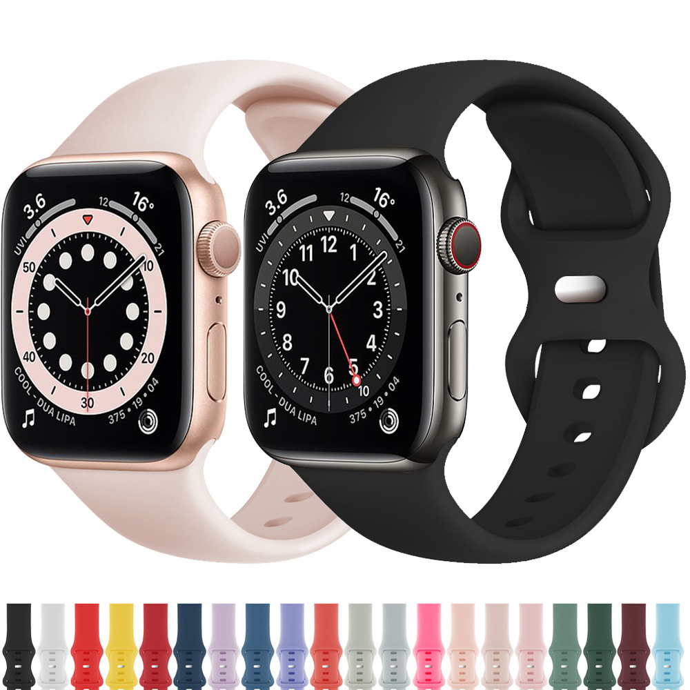 Suitable for Iwatch9 Apple Monochrome Silicone Strap Apple Watch8 Eight-Character Buckle Pure Color Sports Watch Strap