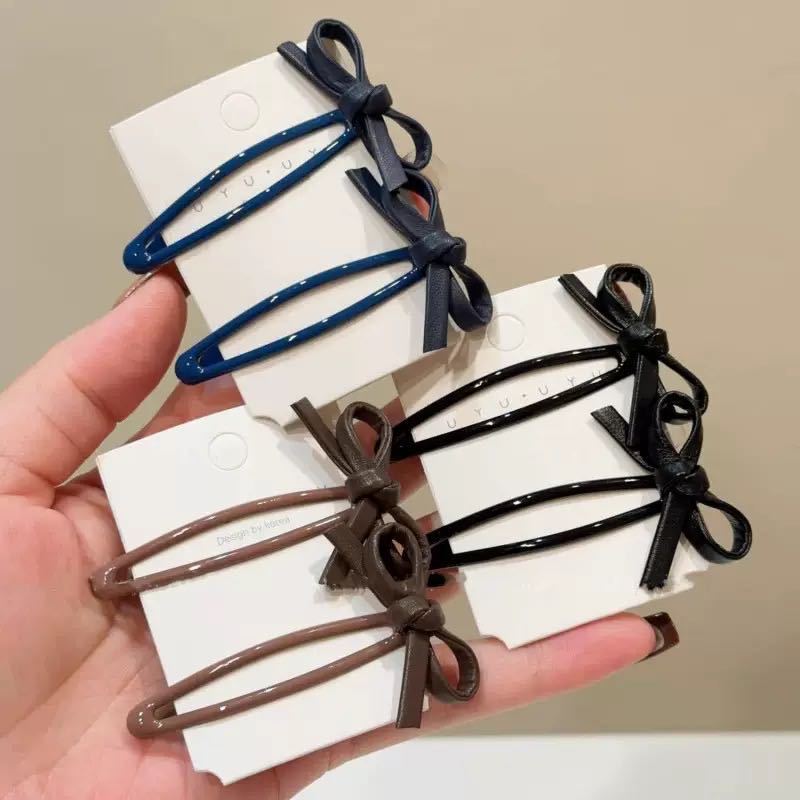 Korean Ins Pea Clip Sweet Cool Fashion Pu Leather Coffee Color Bow Slender Bb Clip Sweet Stylish Korean Style Side Clip Korean Ins Pea Clip Sweet Cool Fashion Pu Leather Coffee Color Bow Slender Bb Clip Sweet Stylish Korean Style Side Clip