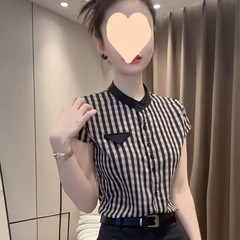 夏季新款时尚减龄宽松显瘦圆领条纹恤女洋气百搭简约通勤上衣女