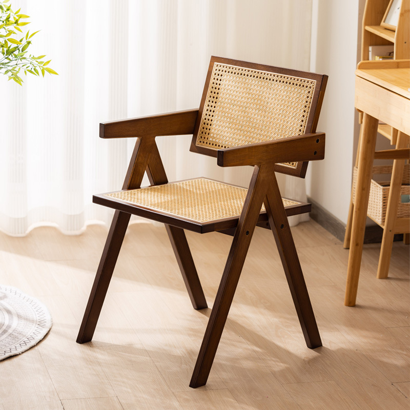 Silla de comedor de ratán de estilo nórdico de color nogal SILLA DE chandigar comedor con silla trasera subred rojo nuevo