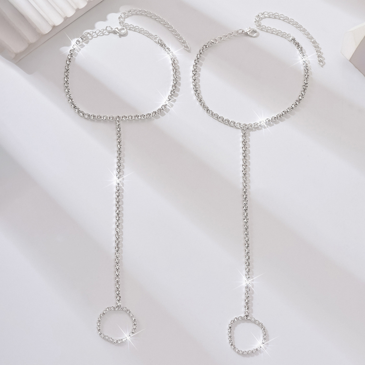 Fábrica directa de comercio exterior nueva joyería de tobillas de diamante de dedo de agua Europa y América simple brillante playa joyería de tobillas de diamante pie