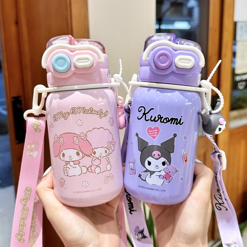クロミ子供用魔法瓶カップ、通学女子用、ランドセルに収納可能、ダブルドリンクカップ、2025年新作ストローウォーターカップ|undefined