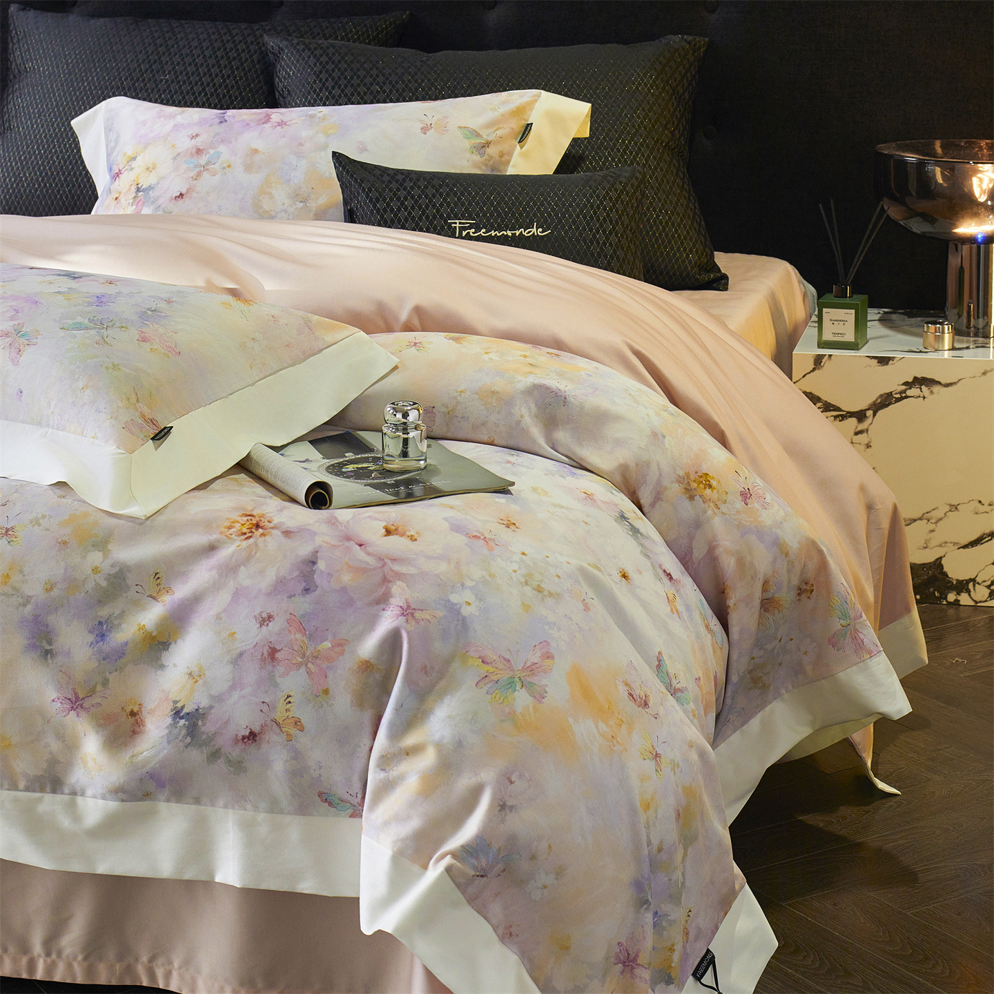 Light Luxury Style Butterfly Floral Digital Printing Super Soft Warm Bedding Bedding Autumn and Winter Tencel Cotton Brushed Four-Piece Set
