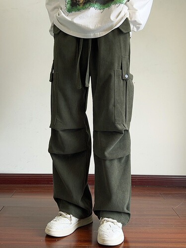 Men's winter and autumn corduroy work pants, loose straight-leg pants, fashionable plus-size wide-leg casual long pants