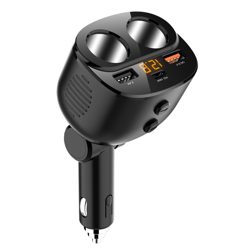 New car socket with switch one-to-three cigarette lighter one-to-two usb car charger PD + QC fast charging