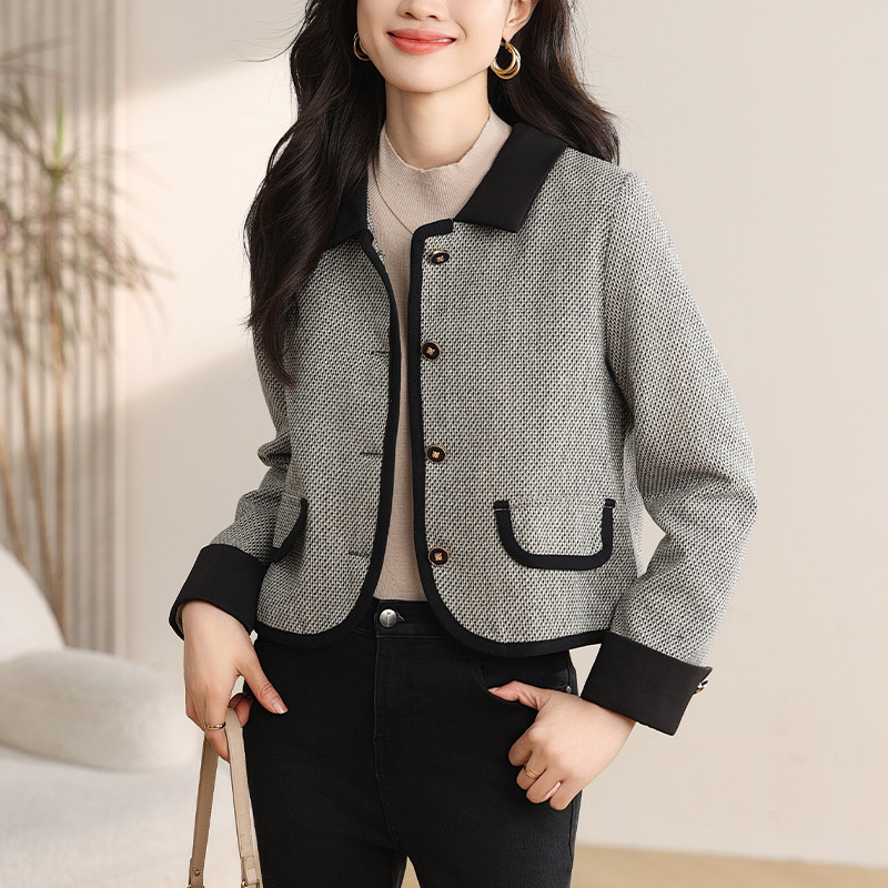 Real Shot in Stock: Early Autumn New Style, Skin-Brightening, Wool Blend, Color-Blocking Lapel, Tweed for Women