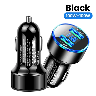 one-to-six/8-car fast charging cross-border — Mobil şarj cihazları - 200w-dual-usb-with-light-digital-display-car-charger-black