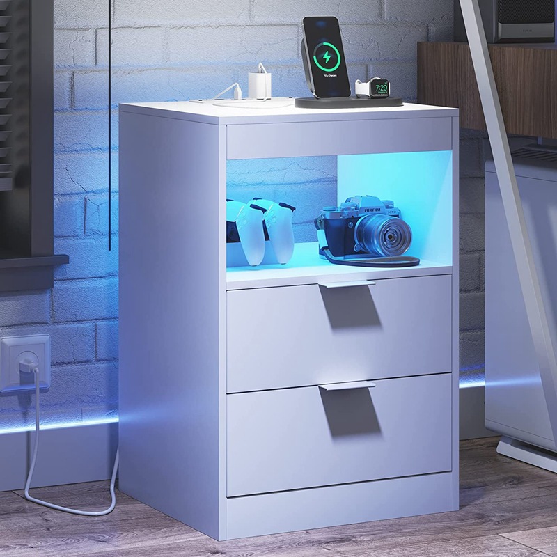 Moderna mesita de noche de dormitorio minimalista con luz multifuncional recargable gran espacio de almacenamiento mesita de noche gabinete lateral sofá