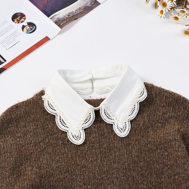 Korean Style Light Luxury Lace Hollow Splicing Detachable Shirt Collar Trendy High-End Collar Cross-Border