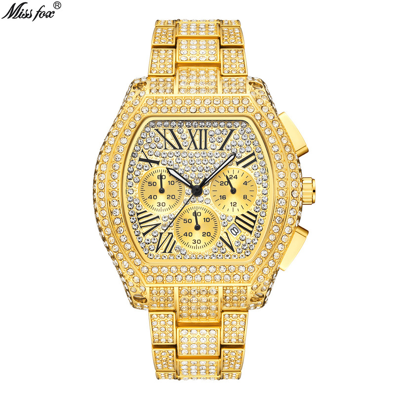 MISSFOX Watch New Hip Hop Men's All-Diamond Multi-Function Chronograph Luminous Barrel Quartz Watch MISSFOX Watch New Hip Hop Men's All-Diamond Multi-Function Chronograph Luminous Barrel Quartz Watch