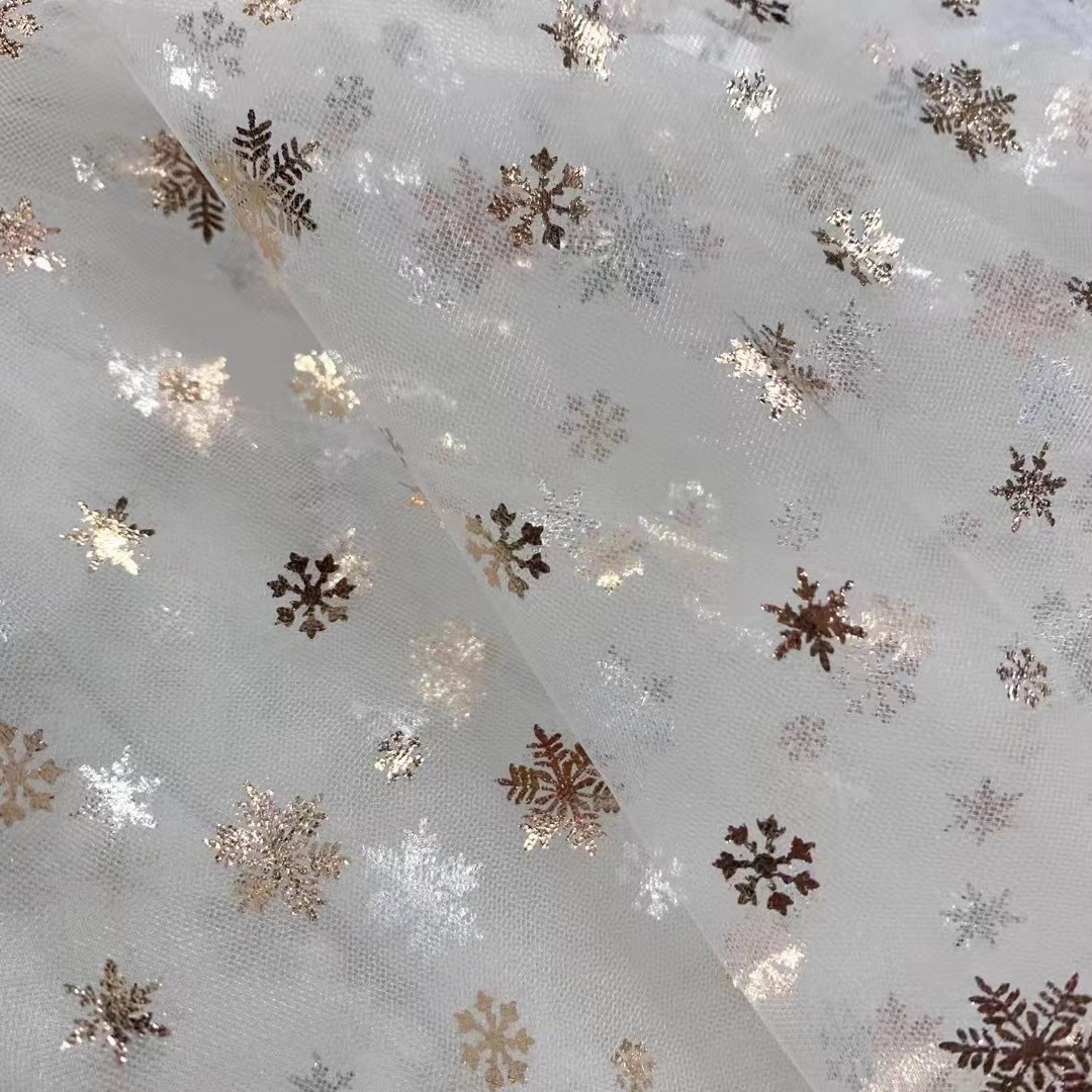 网眼布烫膜雪花古铜色幻彩烫金童装礼服艾莎公主裙玩具饰品布料
