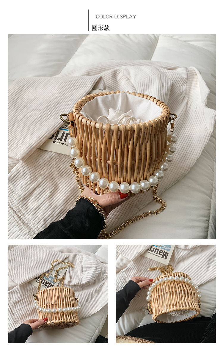 Simple Pearl Portable Straw Bag Wholesale display picture 42