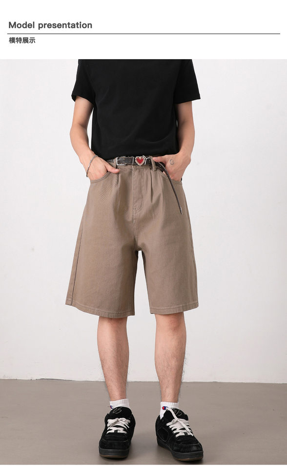 Quần short nam dáng rộng ống đứng, quần lửng phong cách Hàn Quốc, mặc hằng ngày — Màu be, Màu kaki, Màu nâu cà phê, Xanh Pháp Công chi tiết 9