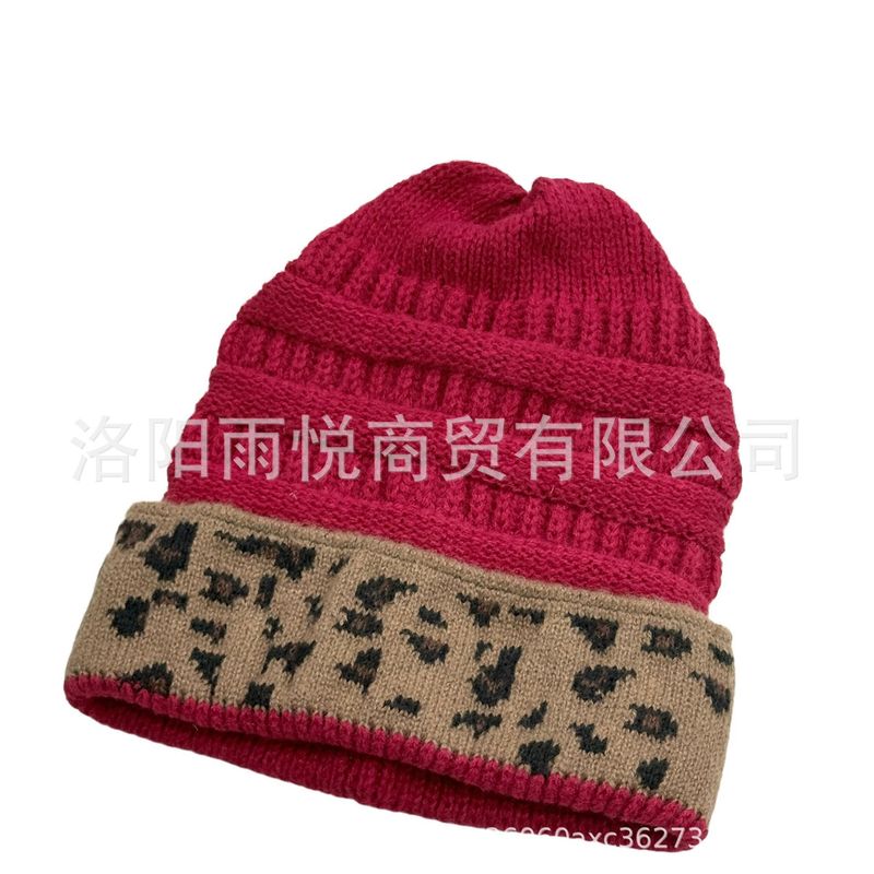 新款豹纹翻边秋冬腈纶针织帽情侣帽ebay速卖通帽户外女士毛线帽|undefined