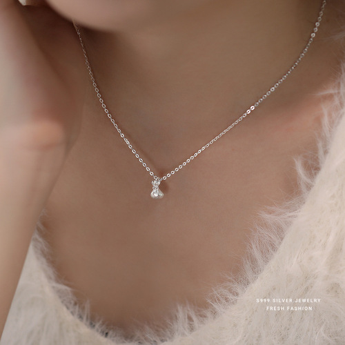 s999 sterling silver transport small bag necklace women's Chinese style brushed light luxury design feel silver exquisite Korean style collarbone chain
