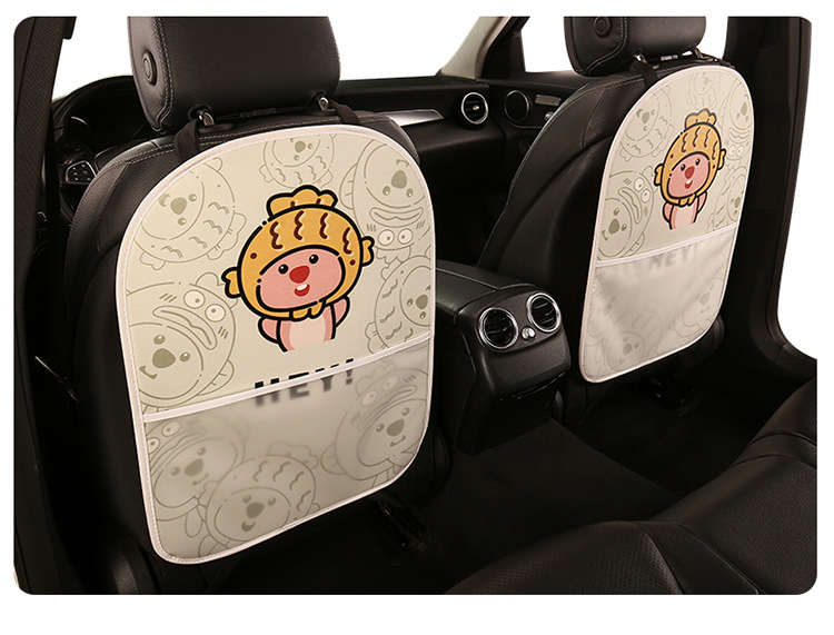 Cute Beaver Cartoon Car Seat Back Anti-Kick Pad for Women, Anti-Stain Mat with Storage Pocket, Anti-Collision