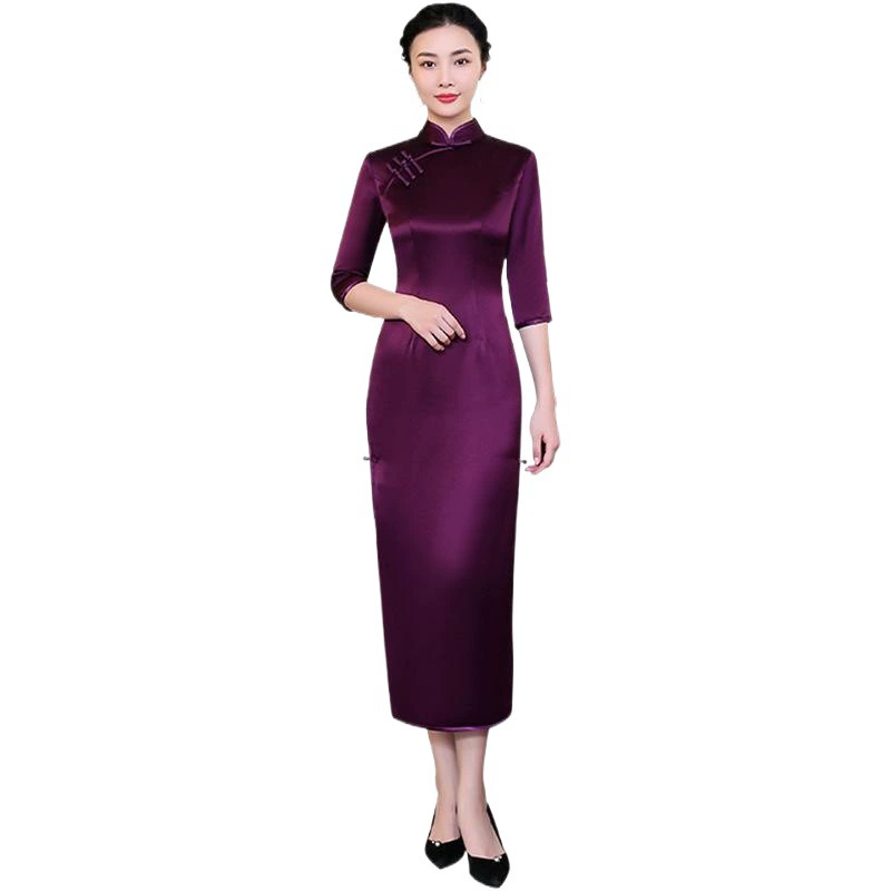 Новинка 2023, фиолетовое женское платье Cheongsam, свадебное банкетное платье, повседневное носимое осенне-зимнее длинное стильное элегантное платье