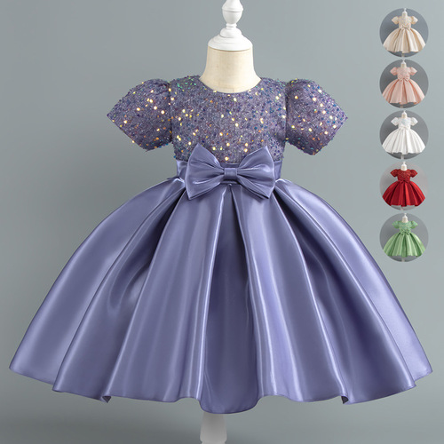 Children's clothing wedding dress princess dress purple dress bow dress for small and middle children's performance clothes baby dress