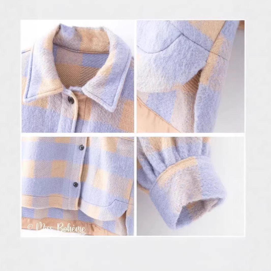 Winter And Autumn Fashion Casual Pocket-Decorated Grid Loose-Shirt Oversized Coat Wholesale_ecoleips.com