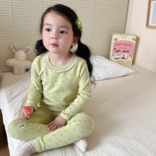 2025秋冬德绒保暖秋衣裤女童碎花家居服套装睡衣春秋新款外两件套