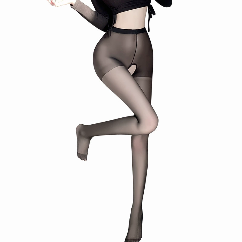 曼烟 Sexy underwear sexy black silk perspective two -faced big open stalls connecting pants long pants stockings Sex stockings 7001