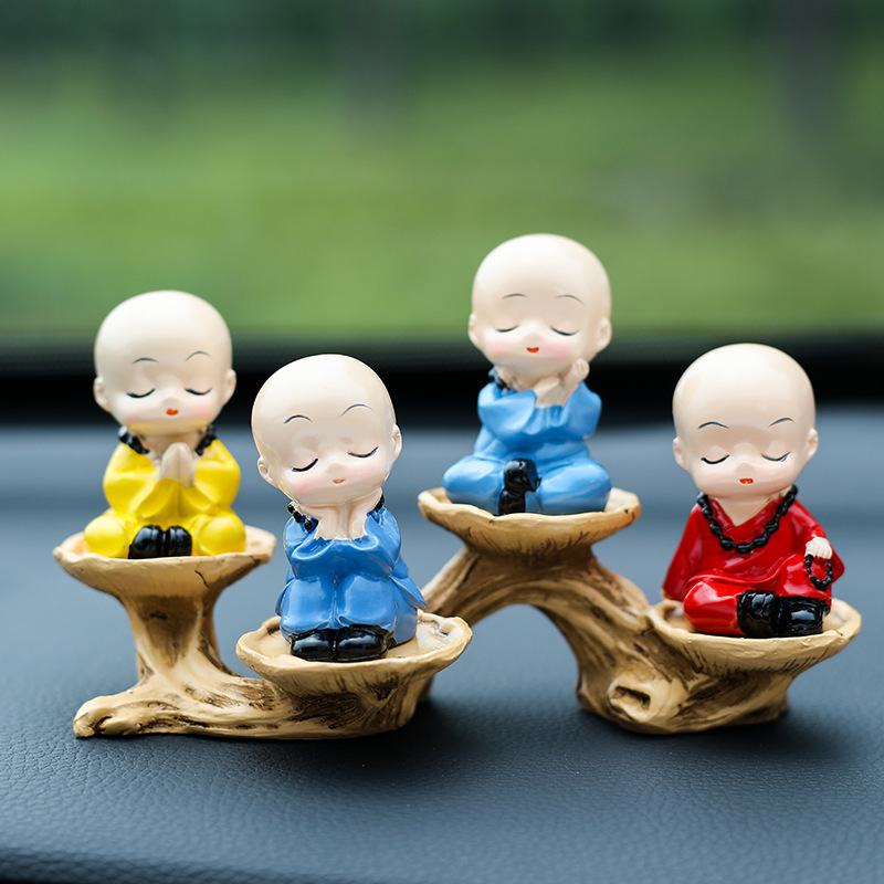 Creative Sitting Stump Meditation Little Monk Zen Little Monk Resin Crafts Home Ornaments Car Decorations