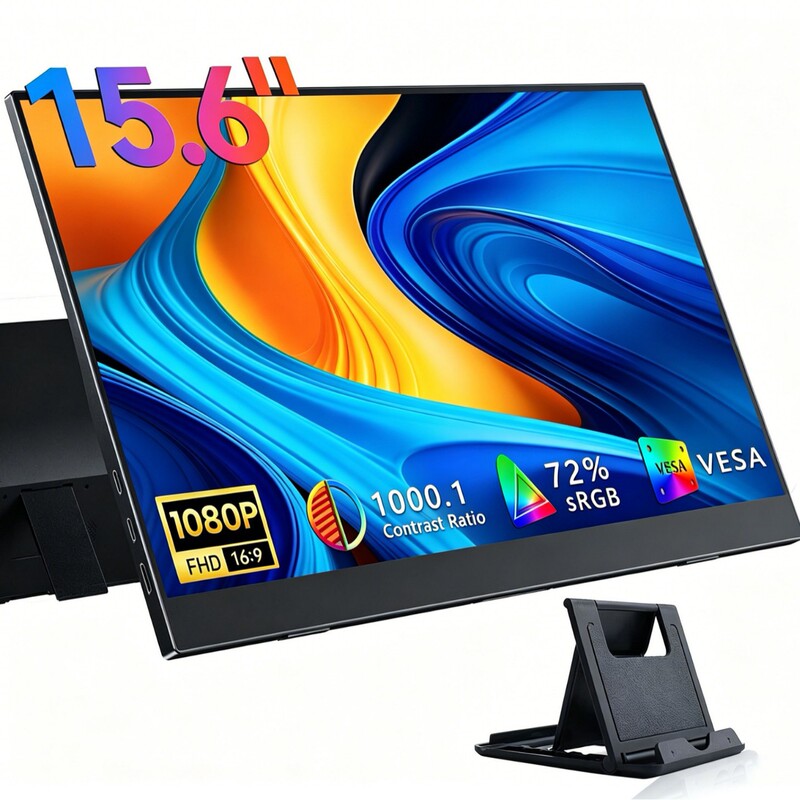 15.6inch Portable Monitor 1920*1080P IPS Screen with Outstanding Color Quality and Stable Stand