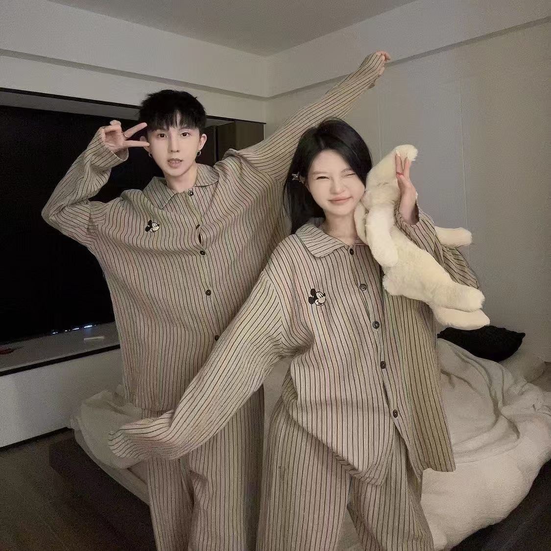 Cloud cotton-striped mickey [long sleeves + trousers]