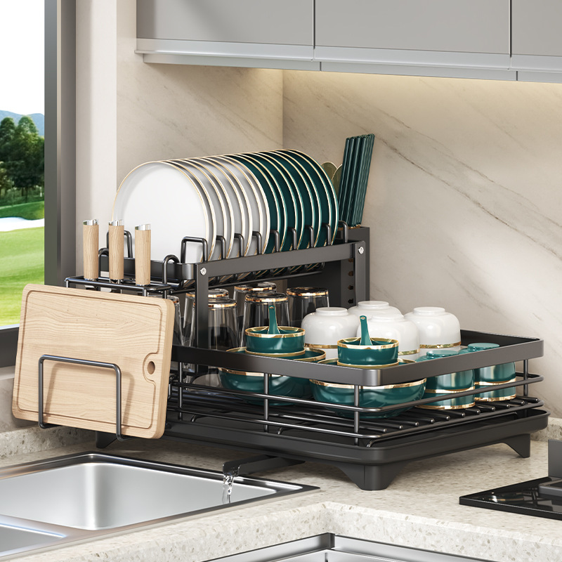 Cocina plato rack fregadero vajilla almacenamiento rack hogar multi-funcional palillos drenaje rack armario