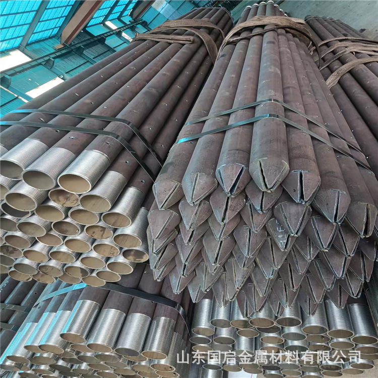 159*8隧道管棚 146*6钢花管 194钢管桩车内外丝打孔尖头 实体厂家