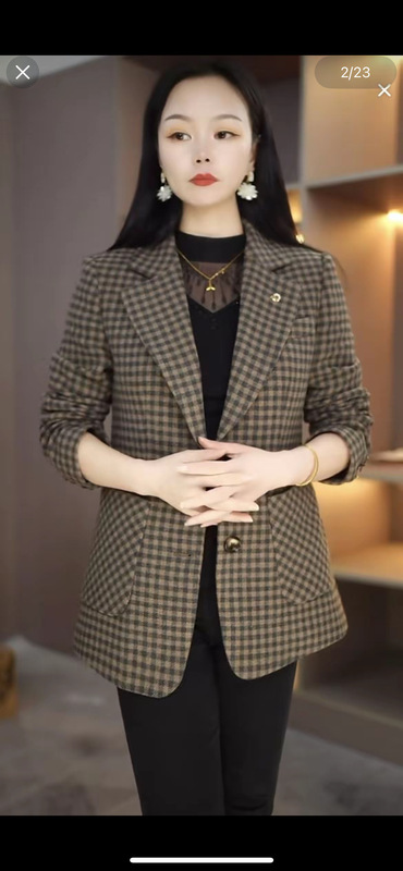 一件代发2025秋季新款时尚百搭显瘦气质修身显瘦休闲格子西装外套|undefined
