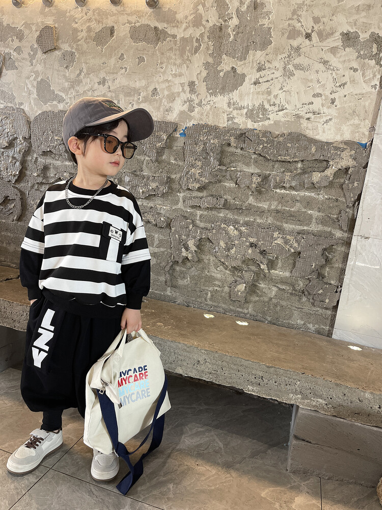 Suéteres de rayas para niños, botas, pantalones, ropa de primavera y otoño, nuevo conjunto de dos piezas moderno y moderno para niños,_voghion.com