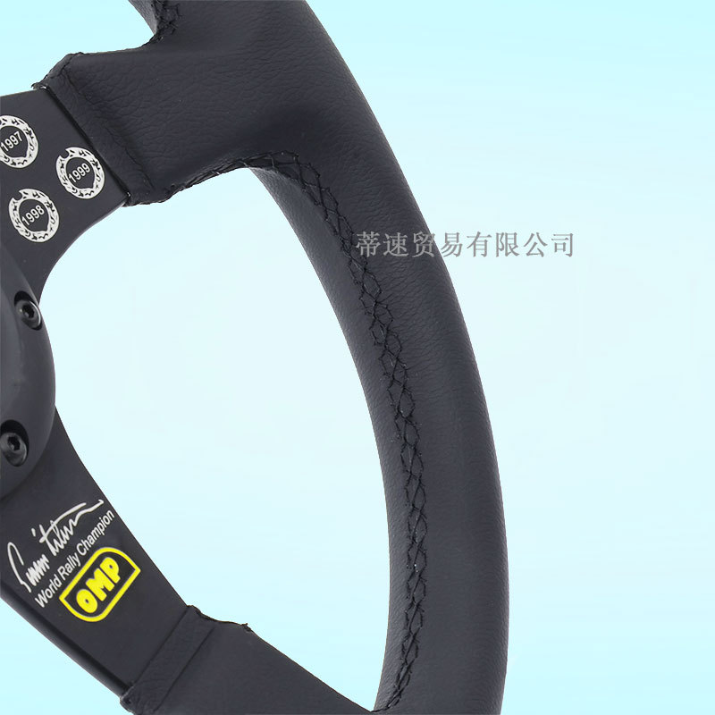 Cross-Border Hot-Selling Product: Universal Car Modification 14inch Omp Genuine Leather Steering Wheel, Jdm Racing Competitive Steering Wheel Flat Model