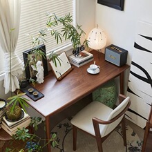 实木书桌子胡桃色复古工作台卧室家用学习写字电脑办公中古风长桌