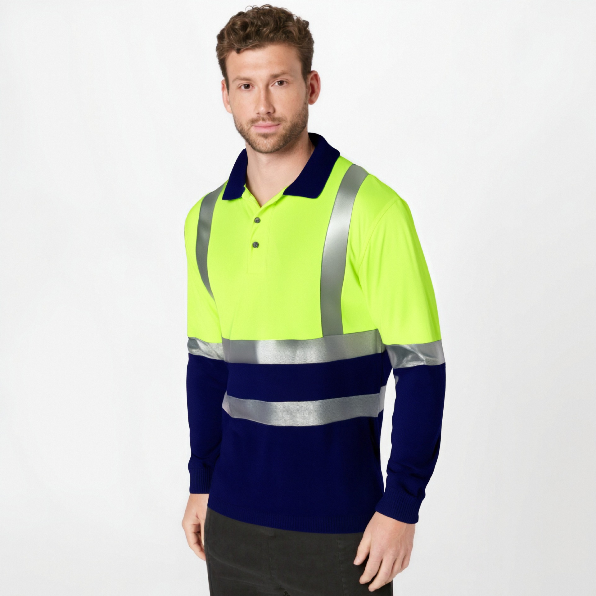 Camisa Polo de Manga Larga con Cinta Reflectante para Hombre, Ropa de Trabajo, Construcción Vial, Seguridad, Camisa de Trabajo con Cuello