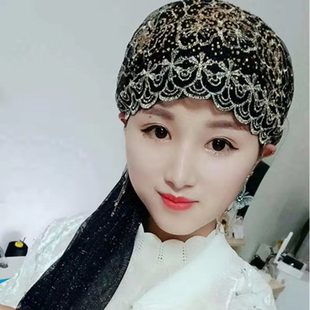 Ethnic Style Headscarf New Style for Women Spring and Summer Xinjiang Embroidered Scarf Beauty Gauze Hat Scarf Mesh Convenient Veil Rose