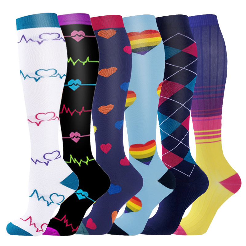 Juego de 6 pares de calcetines deportivos de compresión transfronterizos para fitness, calcetines largos de compresión para pantorrillas para hombres y mujeres, calcetines de compresión elásticos. image 48