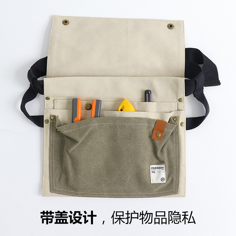 Nuevo delantal de lona gruesa transfronteriza logotipo personalizado de moda coreana empalmado de gran capacidad de lona herramientas de cintura delantal