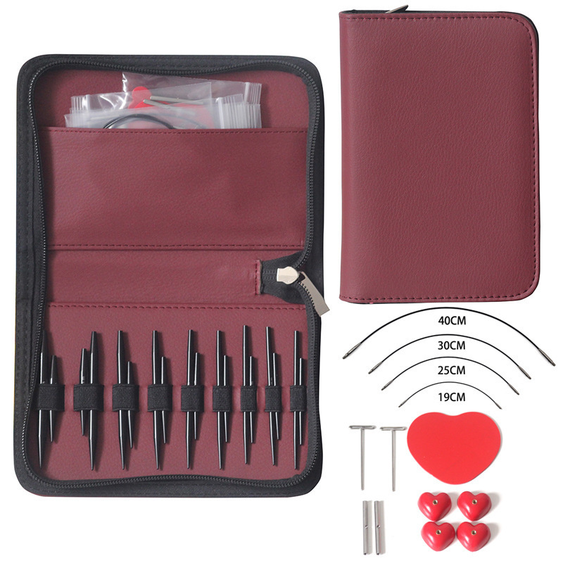 5 8 mangueras de aguja de anillo desmontable de alúmina negra juego de aguja de aluminio herramienta de tejido de aguja de anillo de cuerda intercambiable de aguja de aluminio