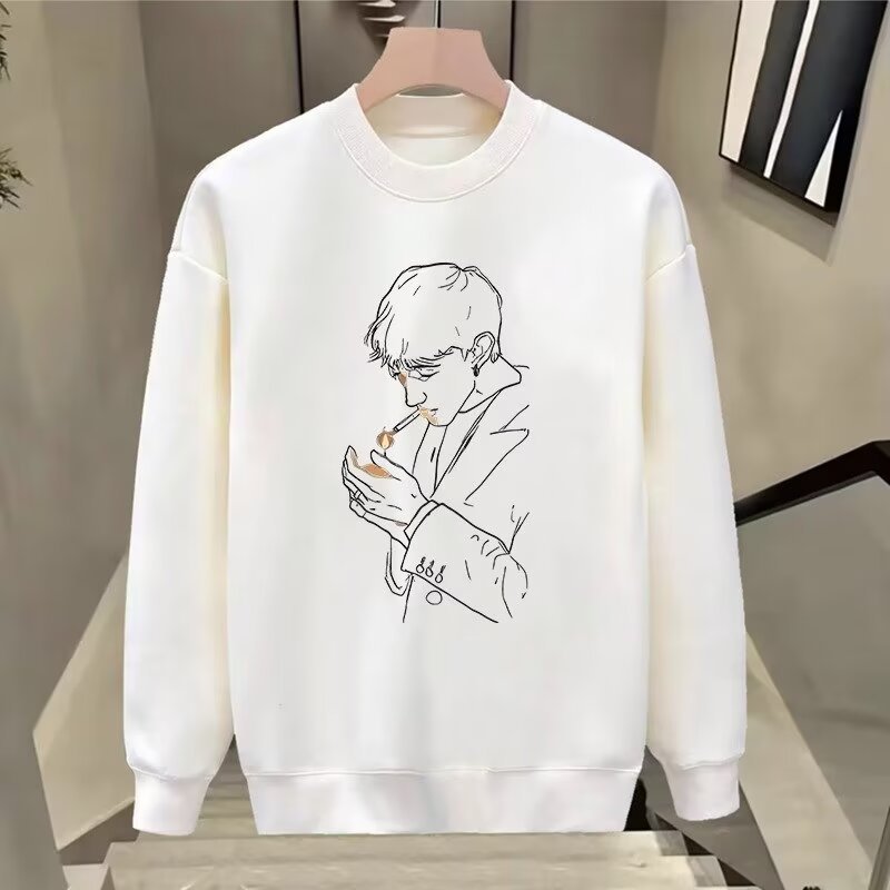 秋冬新款重磅圆领卫衣男士创意印花上衣青年痞帅街头百搭款打底衫