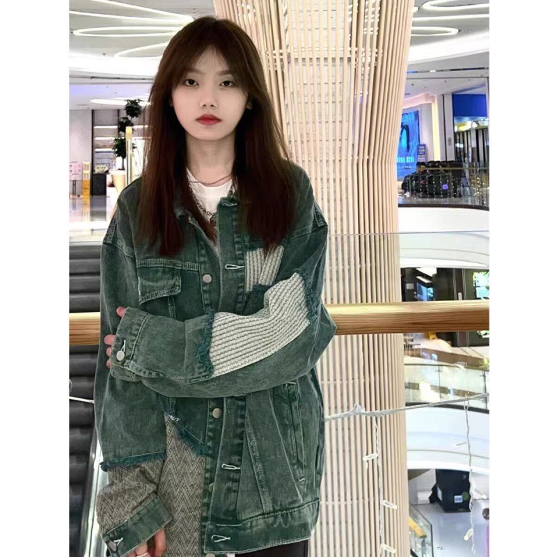 Denim autumn jacket, small retro patch, American style