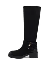 Leather retro suede denim matte high boots