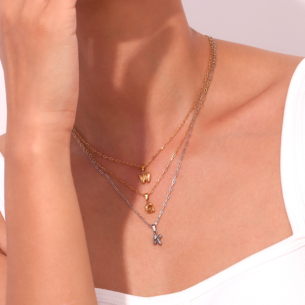 304 Stainless Steel Material PVD Coated Real Gold Plated Letter Stainless Steel Titanium Steel Simple Style Commute Waterproof Non Tarnish Stainless Steel Pendant Necklace