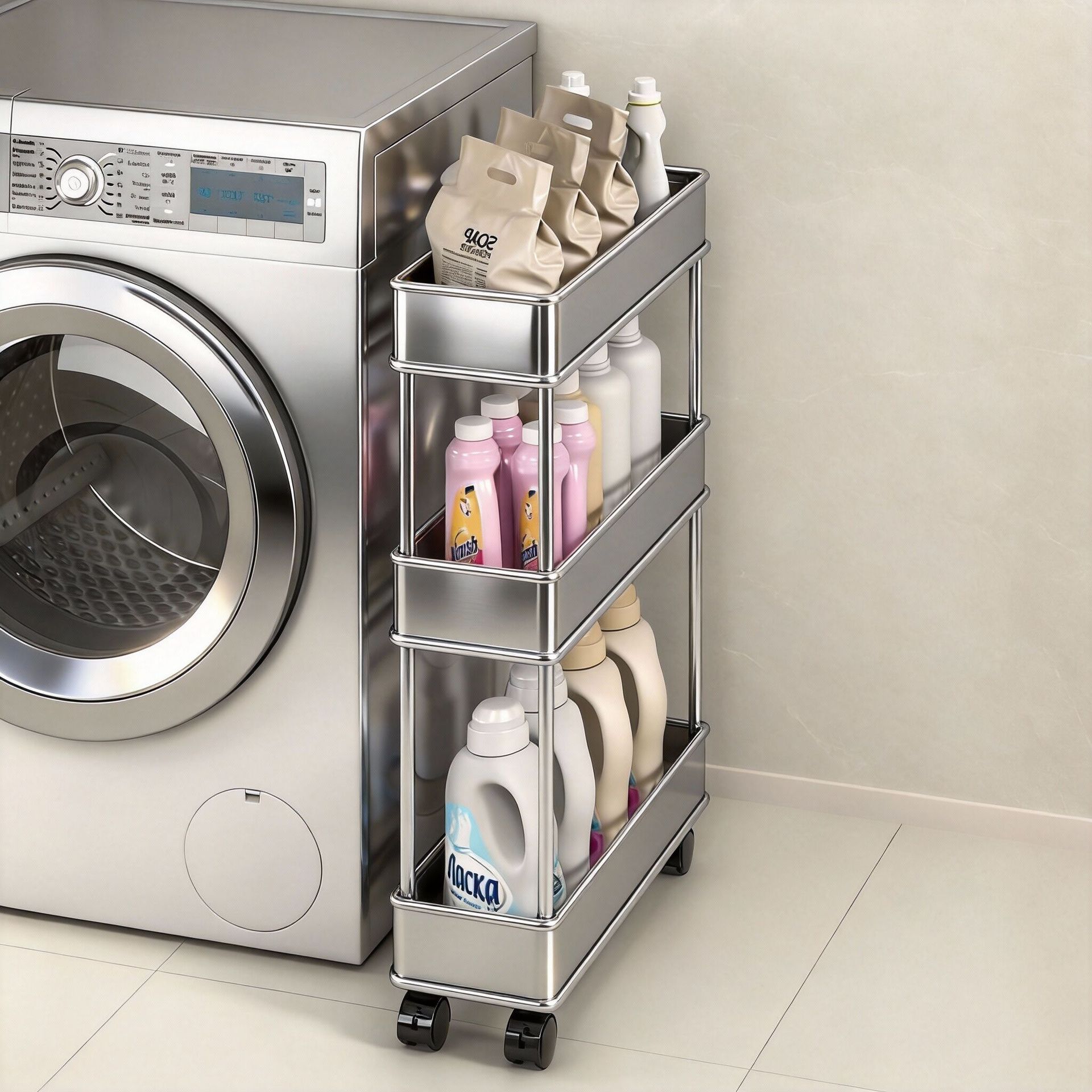 Bathroom Storage Rack, Door Gap Storage Rack, Ultra-Narrow Storage Shelf, Multi-Layer Organizer Shelf for Bathroom, Small Trolley