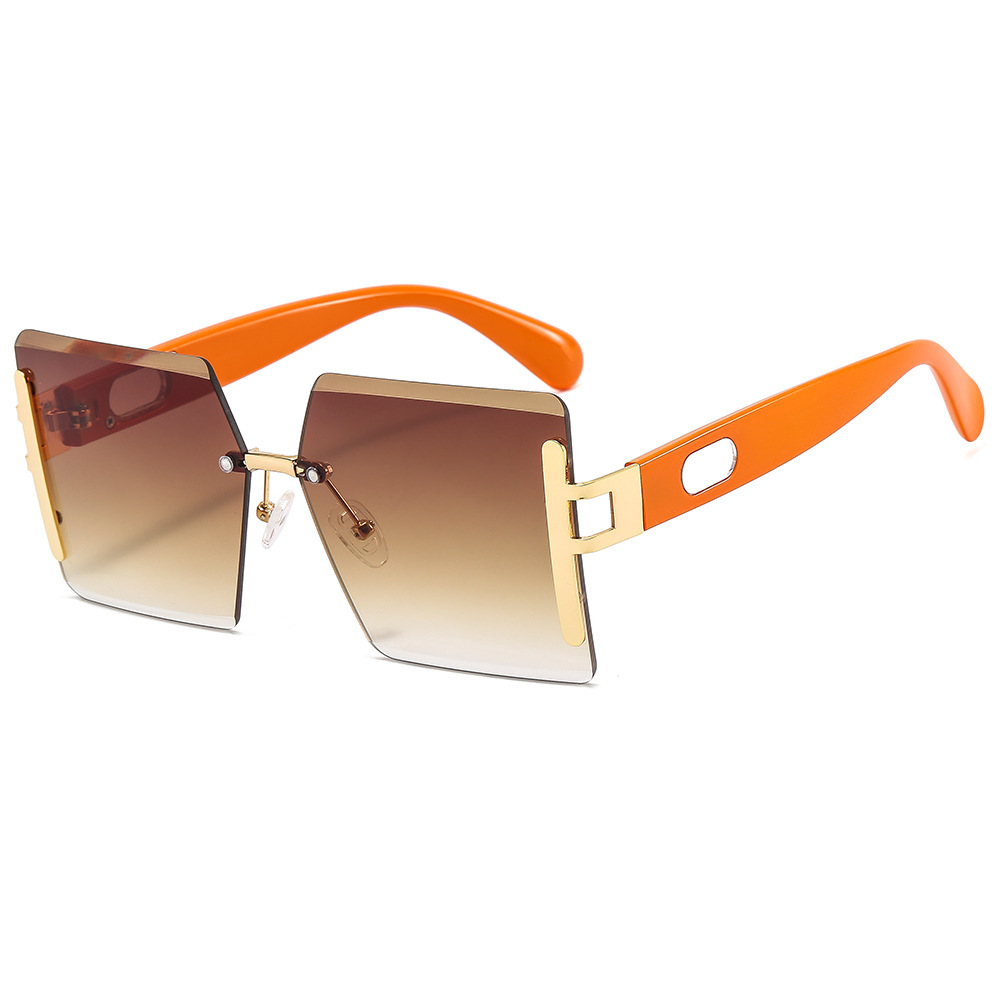 Nuevas gafas de sol cuadradas sin marco multicolores transfronterizas, gafas de sol de protección solar de pasarela de lujo ligero europeo y americano para mujeres Sunglasses