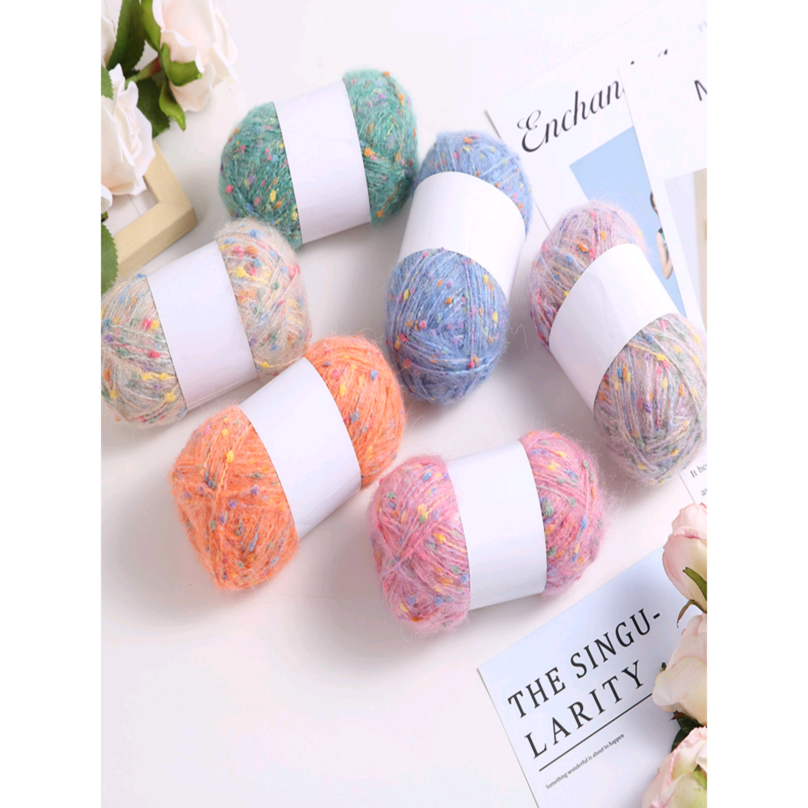 彩点马海毛摇粒绒彩虹糖豆豆线手工包勾针DIY发夹发卡玩偶材料线