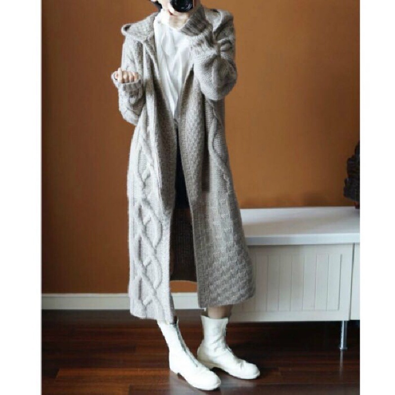 in stock 2022 New South Korea Sweater Coat Women's Mid-length Lazy Style Loose Cardigan Twist Coarse Sweater Coat
