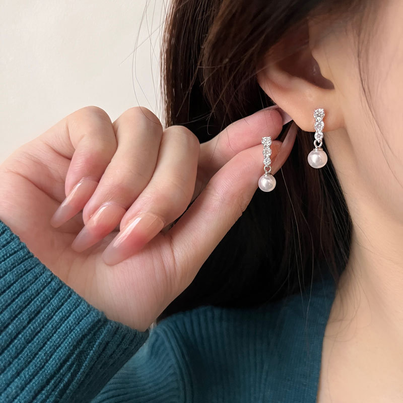 Zirkonia Und Perlen Ohrstecker Für Damen Elegant Alltag_voghion.com